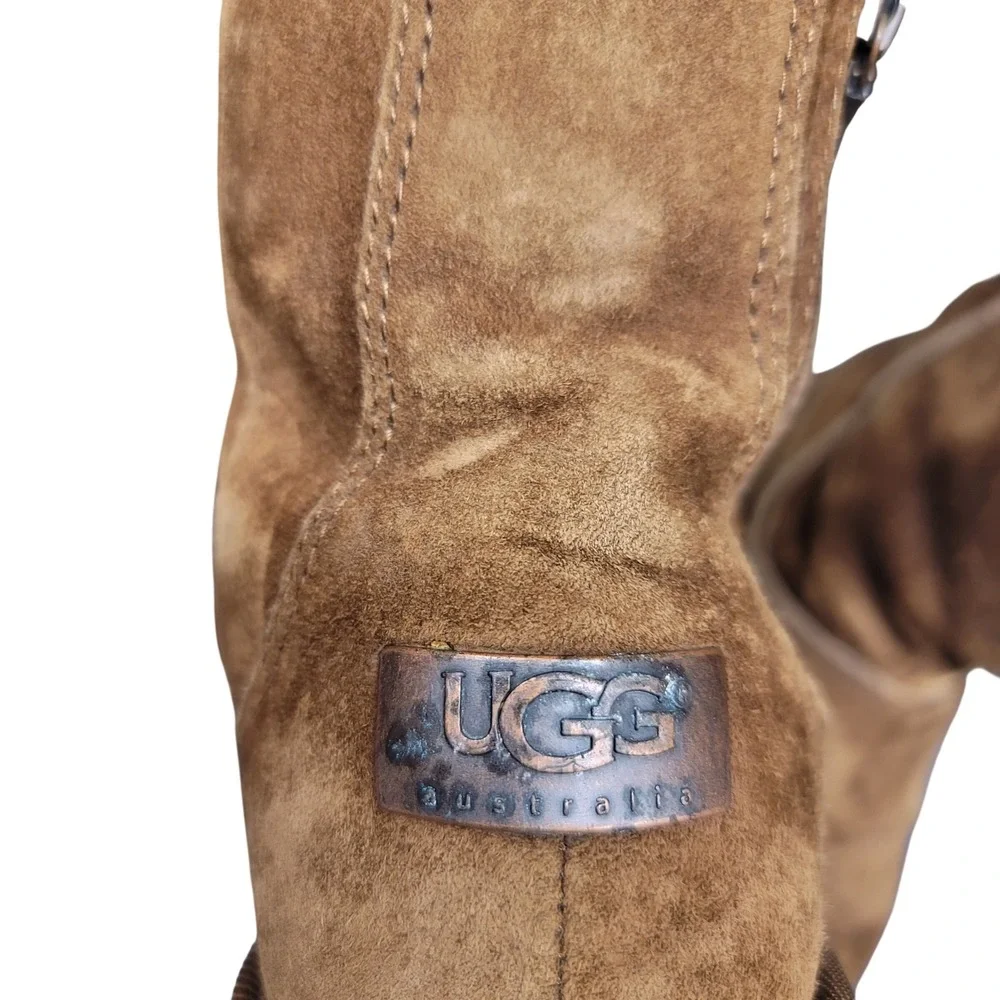 UGG Australia 5116 Chestnut Suede Shearling Zip Mid-Calf Boots Womens 8 Brown